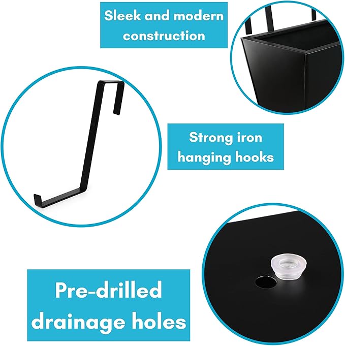 BIRDROCK HOME 2pk Metal Railing Planter - Black Balcony Flower Box - Deck Rail Boxes - House Apartment Plant Pot