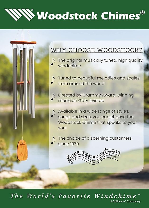 Woodstock Chimes Neptune Wind Chime for Outside 54" Large Silver, Deep Tone Sound for Outdoor Garden, Patio, Porch Decor, Encore Collection DCS54