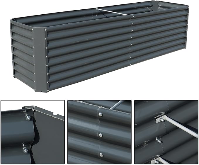 8x2x2Ft Electro-Galvanized Sheet Steel Raised Garden Bed for Flowers Planting Vegetables Grey Flower Box Volume 239 Gallons