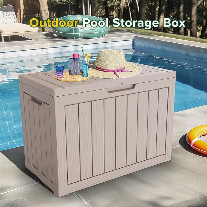 Yardgrace 46 Gallon Resin Deck Box Waterproof Outdoor Storage Box for Patio Furniture Pool Accessories Indoor Storage for Cushion Garden Tools, Gray