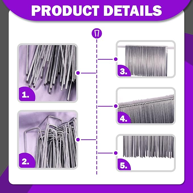 Swpeet 101Pcs U-Shaped Landscape Garden Stakes Staples and Plastic Fixing Gasket with Pick Hook Assortment Kit, Garden Lawn Landscape Staples for Irrigation Hoses, Fixed Fences, Artificial Turf Nails