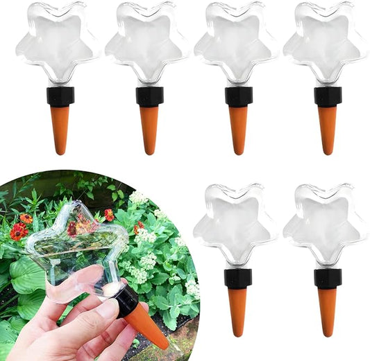 6 Pack (6.76 oz) Self-Watering Globes for Indoor & Outdoor Plants Automatic Watering Planter Insert Star Shaped