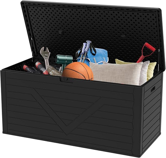 MAKE CHANGES Outdoor Storage Box,260 Gallon Deck Box Outdoor Storage Bench Outside Waterproof Resin Storage Bench, Lockable Patio Cushions, Garden Tools Storage For Furniture, UV Resistant