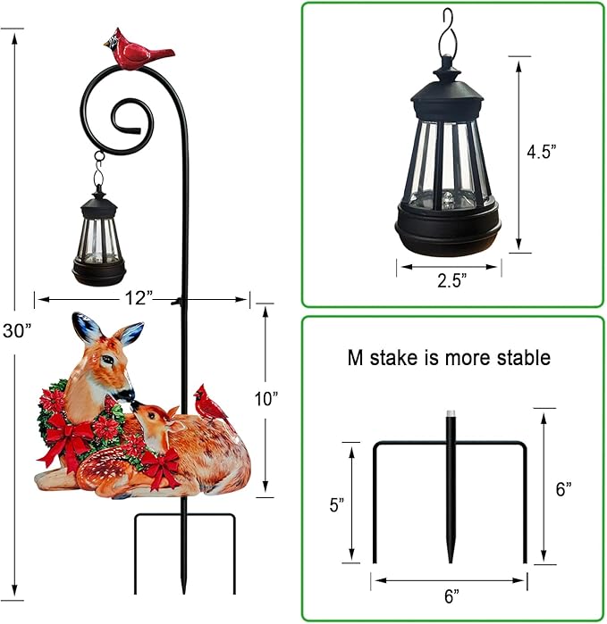 Deer Metal Garden Stake with Solar Light, Christmas Decorations Outdoor Waterproof Sloar Lights Outside, Doe and Fawn Outdoor Statue for Garden Lawn Patio