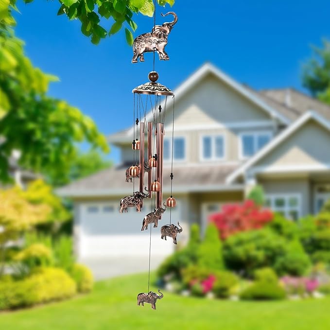 ArtCredit Copper Tone Animal Wind Chimes for Outdoors/Indoors - Elephant Designs - Garden, Patio, Yard, Home Decor, for Women, Men, Mom, Birthday, Memorial, Housewarming (Elephant)