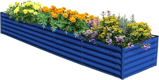 Olle 17" Tall 4 in 1 U Shape Rectangle Shapes L Shape Galvanized Raised Garden Beds Kit Outdoor for Gardening Metal Raised Planter Box for Vegetables Flowers, Cobalt Blue