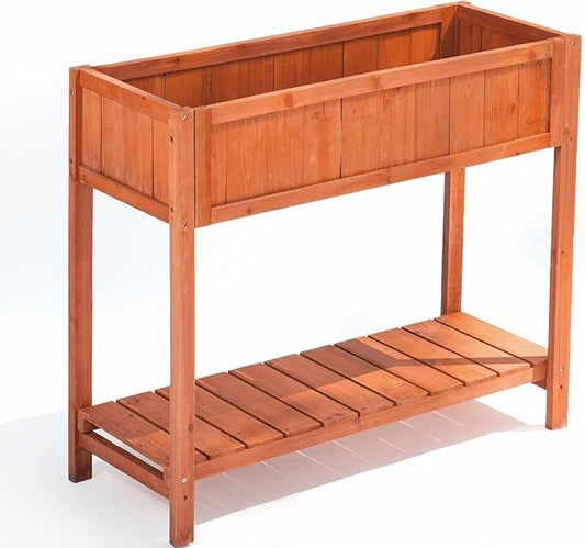 Premium Fir Wooden Raised Garden Bed with Four Legs for Backyard and Balcony Gardening,Suitable for Indoor and Outdoor use,Bottom with Storage Rack,35.04''×13''×29.92''