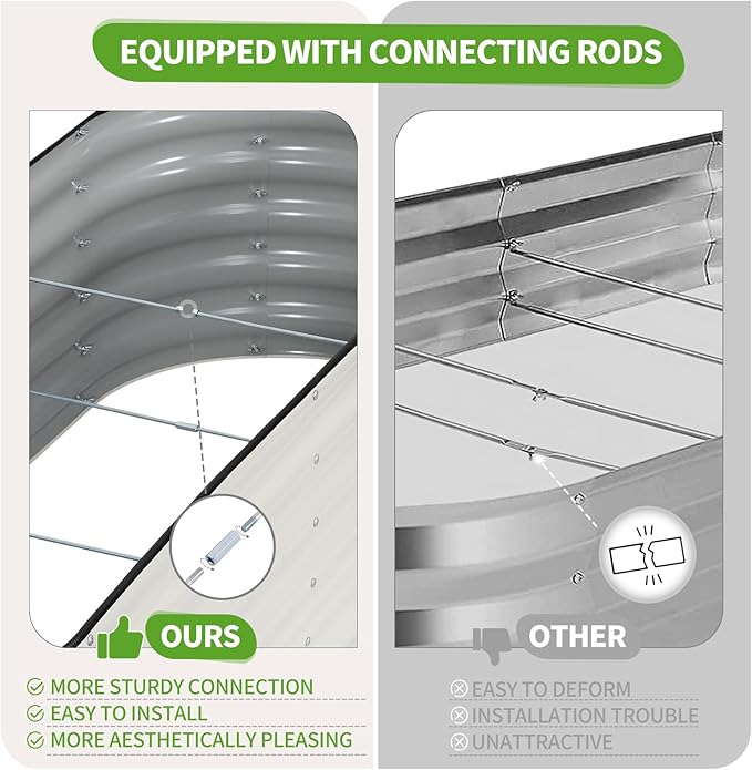 Permade Galvanized Raised Garden Bed - 6x2x1.4FT Metal Planter Boxes Outdoor | Oval Steel Raised Bed Kit for Gardening with Protective Tape, Gloves for Vegetables, Flower, Herb (White)