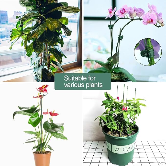 22Pcs Plant Stakes with 22 Pcs Clips, 15.8 inches Bendable Green Plant Sticks for Indoor and Outdoor Plants,Potted Plants,Single Stem Flower Support for Orchid Peony Rose