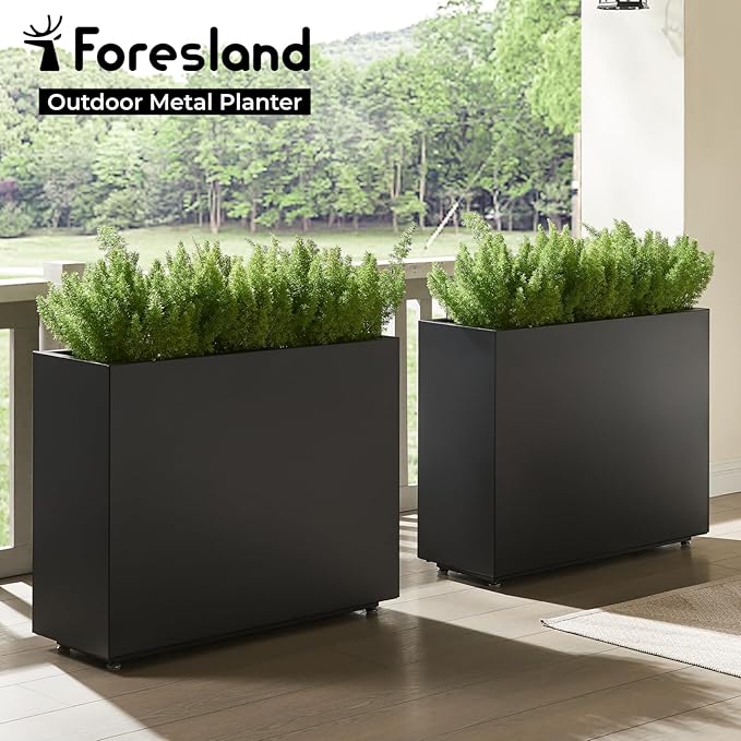 30-Inch Tall Elevated Metal Planter, 36Wx11Dx30H Outdoor Planter Box with Removable Partition & Adjustable Feet, for Patio, Yard, Deck, Easy Assembly & Drainage Holes, Black