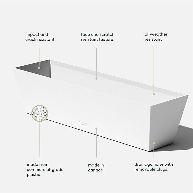 Veradek Pure Series Window Box Planter - Long Rectangular Planter for Indoor or Outdoor Windowsill/Balcony | Durable All-Weather Use with Drainage Holes | Modern Decor for Herbs, Small Plants, Flowers