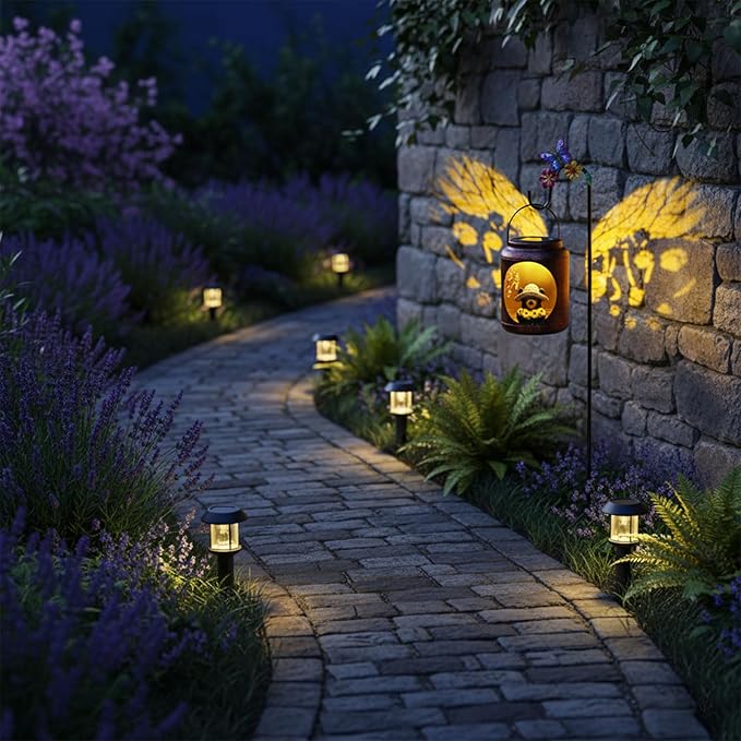 Solar Lanterns Outdoor Waterproof Metal Black Bear Patterns with Resin Black Bear Inside Garden Decor Gifts for Women Mom Grandma Hanging Solar Lights Decoration Outside for Yard, Patio, Backyard