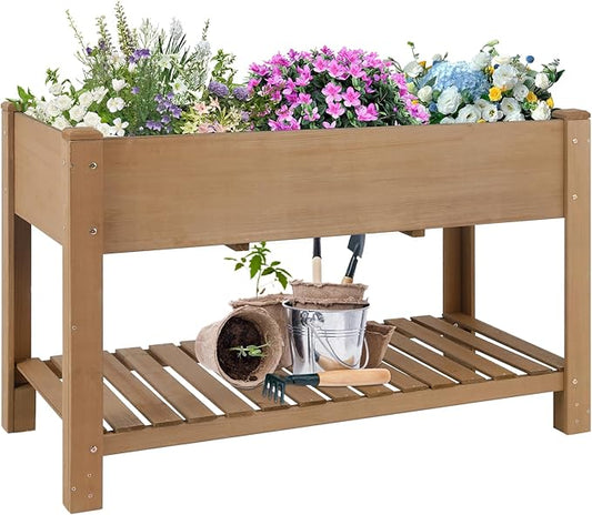 Raised Garden Bed Outdoor, Wooden Planter Boxes with Legs Protective Liner & Drainage Holes, Elevated Garden Flower Beds for Backyard Balcony, Gift for Gardening & Mother,46.6'' X 23.11'' X 29.72''