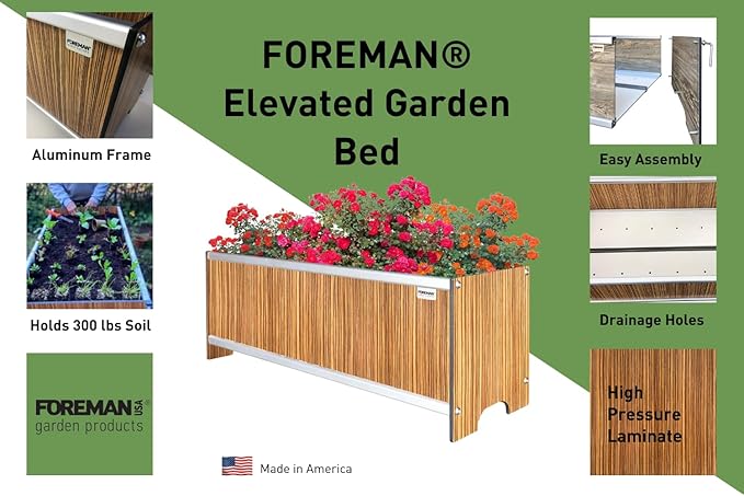 Foreman Raised Garden Bed - Elevated Garden Box- 36”Lx12”Wx14”H- Vegetable Garden Box- Flower Planter- Elevated Planter Box for Backyard Patio Balcony, Zebrano