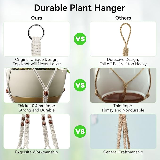 USLAI Macrame Plant Holder, 35 Inch, Up to 4-15 inch Pot, Heavy 20lb Planters, Extra Long Strong Hanging Planter Basket, Boho Home Decor, Red Bead, Set of 2 (POTS NOT Included)
