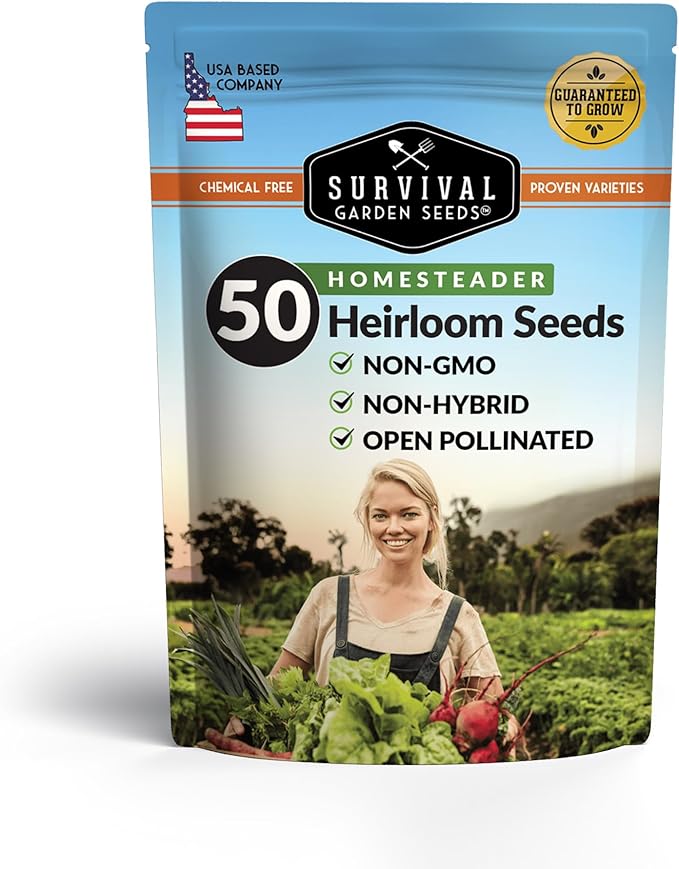 Homesteader Seed Vault - 50 Packs of Non-GMO Heirloom Vegetable, Fruit, Herb Seeds for Planting a Victory Garden - Grow Survival Food for Storage, Emergency Preparedness - Survival Garden Seeds