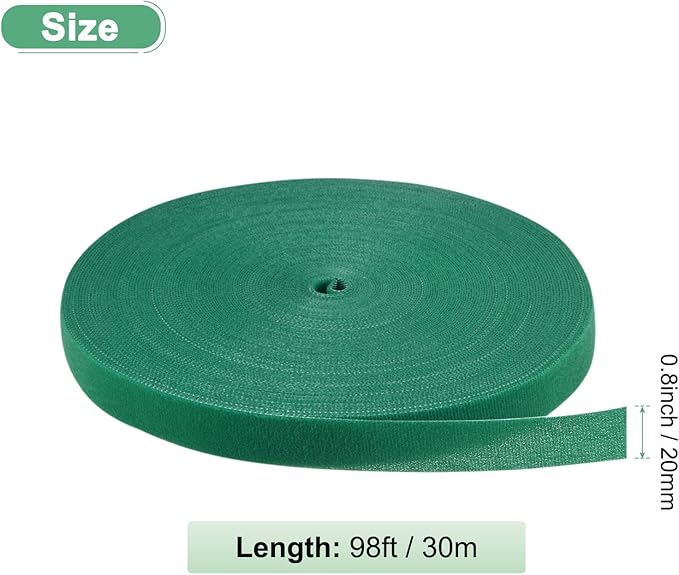 1-Roll Garden Plant Tape, 98 ft x 0.8 in Garden Hook and Loop Plant Ties Multi-Purpose Use Adjustable and Reusable Twist Wire Tape for Plants/Flowers/Vines [Green]