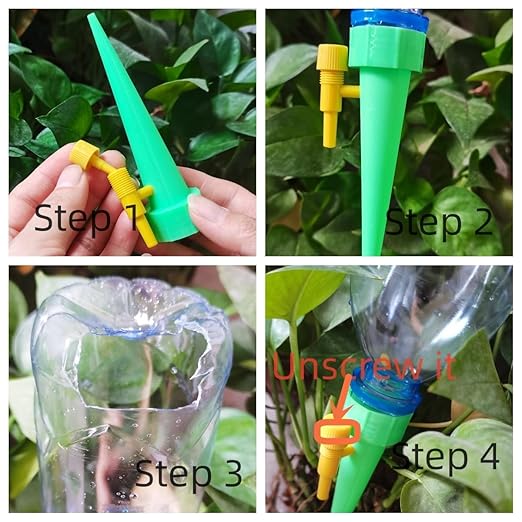 Self Watering Spikes for Indoor & Outdoor Drip Irrigation kit, Self-Watering Spikes for Plants,Adjustable Control Valve Switch,Only Fit Bottles with 1.1inch Diameter and Threaded Mouth (12Pcs)