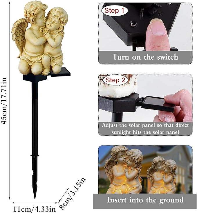 Solar Garden Angel Lights, Waterproof Outdoor Garden Angels Statue Decorations Angels Solar Lights for Cemetery Gravesite Grave Outside Yard Patio Lawn Porch (Baby Angel)