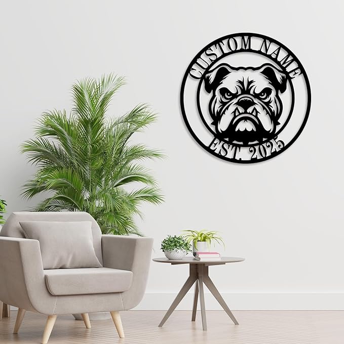 Personalized Pet Name Metal Sign Custom French Bulldog Pug Labrador Retriever Wall Art “On Premises” Warning Sign for Door Gate Dog House Metal Wall Decoration