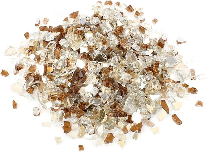Stanbroil 10-Pound Blended Fire Glass - 1/4 inch Reflective Tempered Fire Glass Blended Gold, Platinum, Copper Reflective for Indoor and Outdoor Gas Fire Pits and Fireplaces