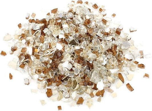 Stanbroil 10-Pound Blended Fire Glass - 1/4 inch Reflective Tempered Fire Glass Blended Gold, Platinum, Copper Reflective for Indoor and Outdoor Gas Fire Pits and Fireplaces