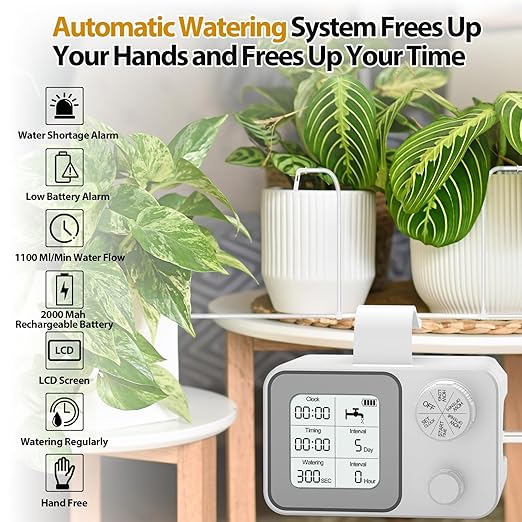 Automatic Indoor Plant Waterer for 15 Potted Plants, Auto Drip Irrigation System Vacation Plant Self Watering Devices with 30-Day Digital Programmable Water Timer