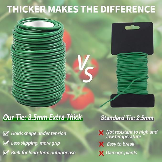 Decoroca Soft Plant Ties for Support - 65.6' Reusable Waterproof Plant Wire, 3.5mm Garden Twist, for Indoor & Outdoor Plants and Home Organizing（1pc/Green）