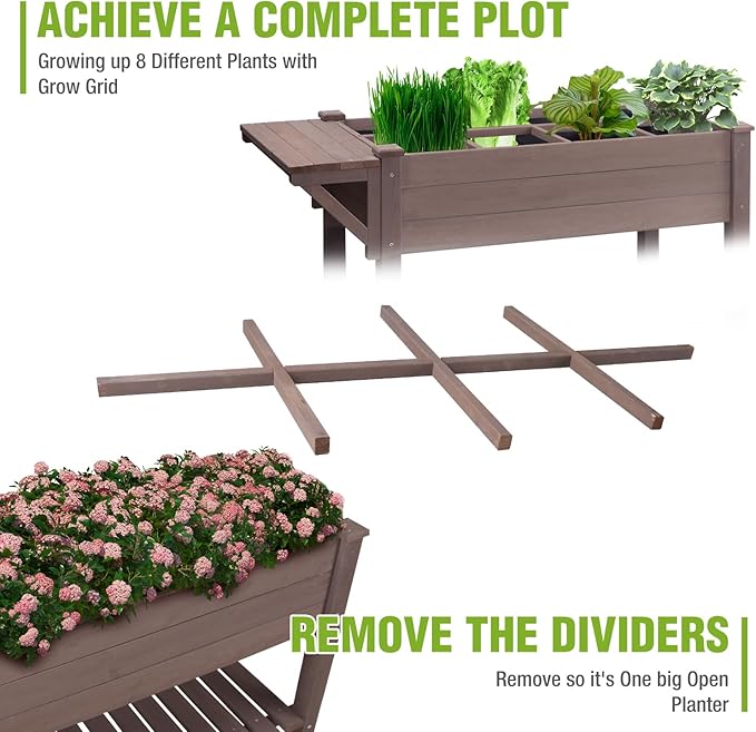 GUTINNEEN Elevated Wooden Planter Box with Locking Casters - 52.7" L x 22" W x 30" H Raised Garden Bed, Removable Liner & 230lb Weight Capacity for Outdoor Plants