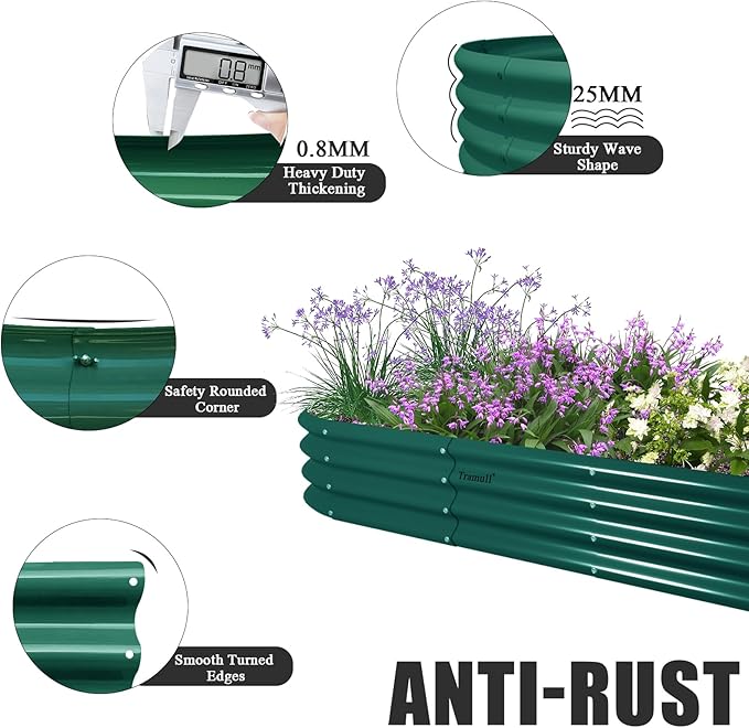 2 Pack 12x2x1FT Galvanized Raised Garden Bed Kit Oval Metal Ground Planter Box Outdoor Bottomless Planter Raised Beds for Vegetables Flowers Herbs Fruits, Green