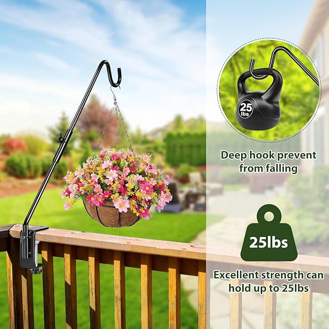 BOLITE Heavy Duty Deck Hook, 16 Inch Bird Feeder Hanger for Hummingbird Feeders, Planters, Lanterns, Wind Chimes, 360° Rotatable Arm, Black, Birthday Gifts for Women Men, Gifts for Mom Dad
