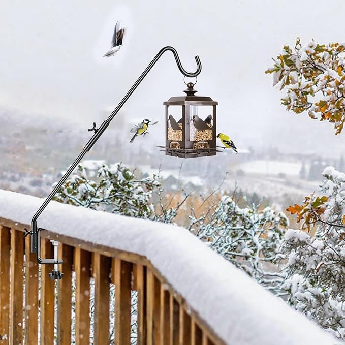 BOLITE Heavy Duty Deck Hook, 20 Inch Bird Feeder Hanger for Hummingbird Feeders, Planters, Lanterns, Wind Chimes, 360° Rotatable Arm, Black, Birthday Gifts for Women Men, Gifts for Mom Dad