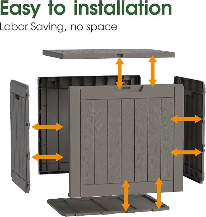 NBYSGO Outdoor Storage Box, Resin Deck Boxes Indoor and outdoor, Waterproof Storage Box Lockable Lid (Grey,32 Gallon)