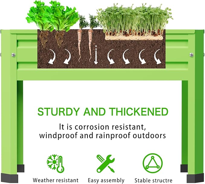 Raised Garden Bed with Detachable Legs Elevated Metal Planter Box for Growing Fresh Herbs Vegetables Flowers Succulents&Other Plants for Outdoor Backyard Patio (Green)