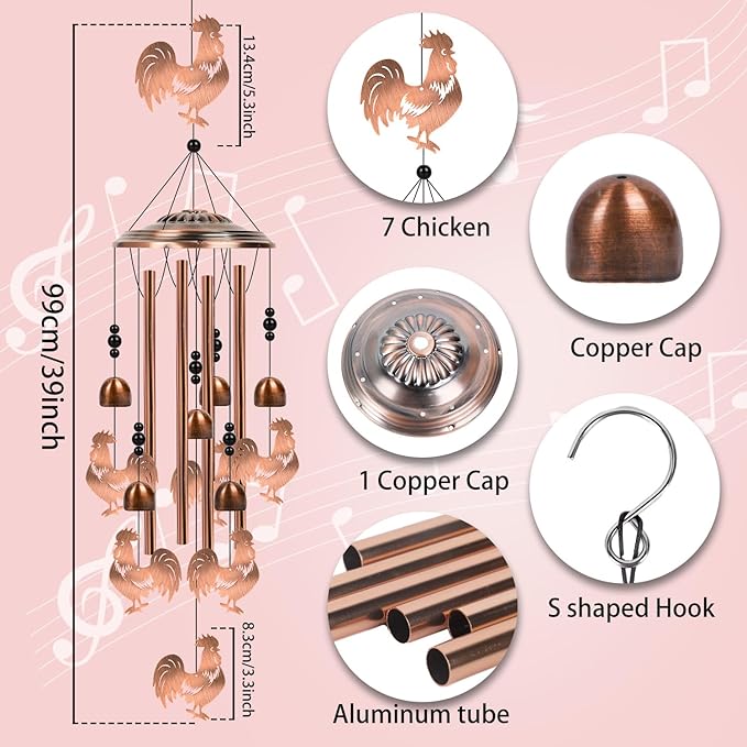 Chicken Wind Chimes Gifts - Rooster Gifts for Chicken Lovers Mom Owners Farmers Birthday, Home Garden Yard Patio Decor