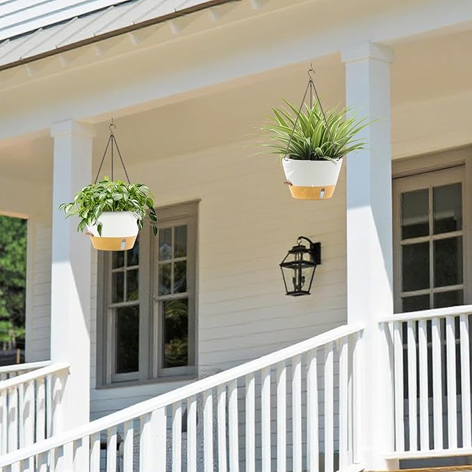 ZMTECH 12 Inch Hanging Planters for Indoor, 2 Pack Large Hanging Plant Pot with Visible Water Level and Chain, Self Watering Hanging Flower Pot for Outdoor Garden Porch(White)