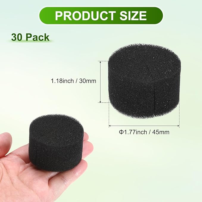 30-Pack Hydroponics Sponges, 1.77 Inch Growing Media Cylindrical Sponges for Planting Gardening Tool/Grow Seedlings/Home Vegetable Flower, Soilless Cultivation Seedling [Black]