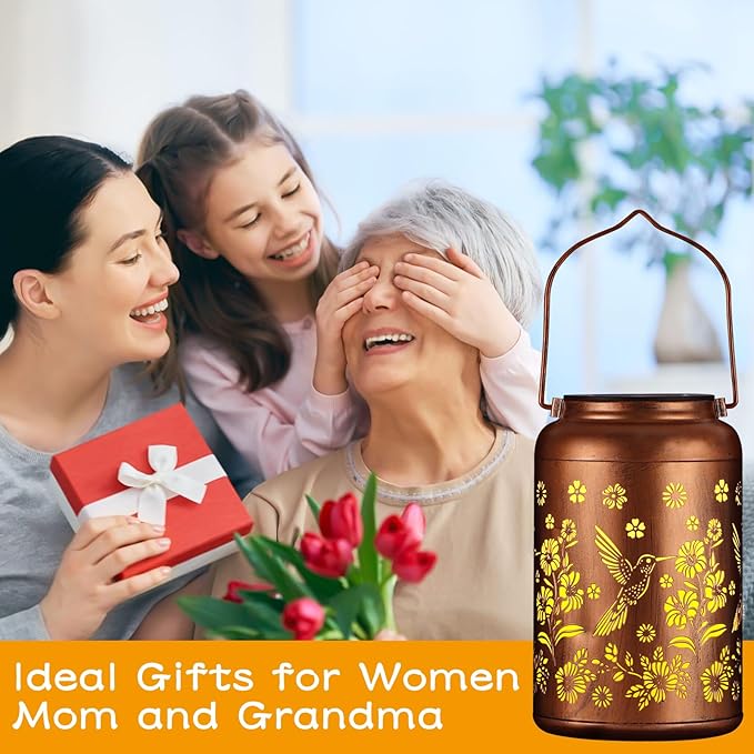 Hummingbird Solar Lanterns Outdoor Waterproof Garden Decor, Christmas Birthday Gifts for Women Mom Grandma,Hanging Metal Solar Lanterns LED Decoration(Hummingbird)