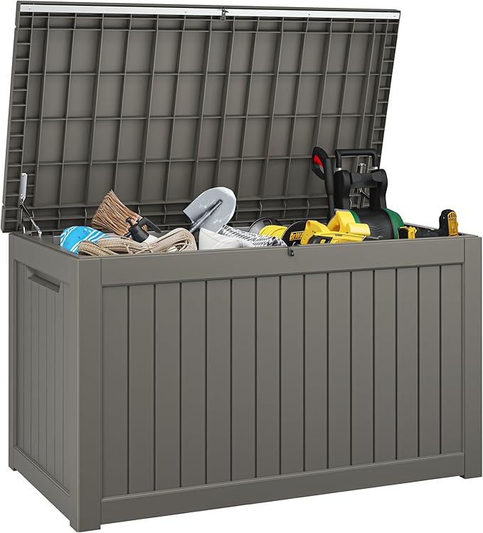 NBYSGO Outdoor Storage Box, Resin Deck Boxes Indoor and outdoor, Waterproof Storage Box Lockable Lid (Grey,270 Gallon)