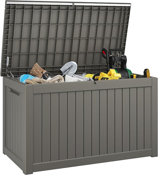 NBYSGO Outdoor Storage Box, Resin Deck Boxes Indoor and outdoor, Waterproof Storage Box Lockable Lid (Grey,270 Gallon)