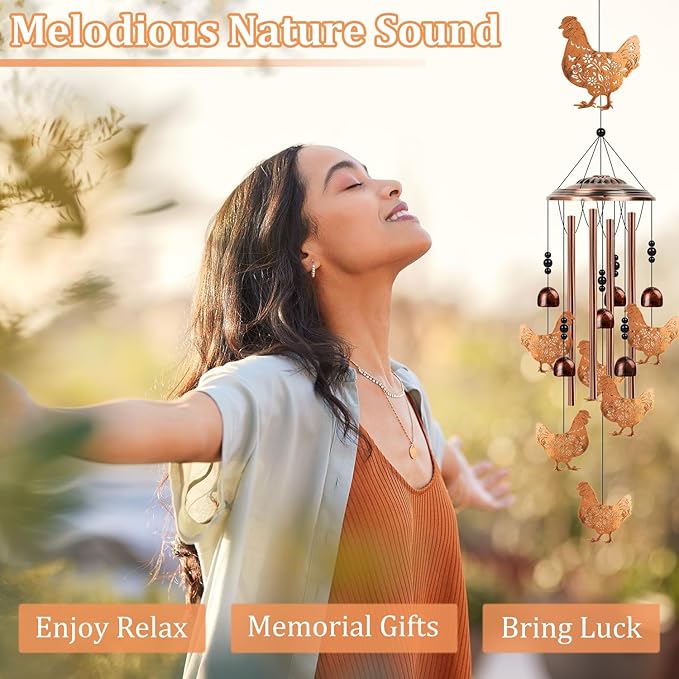 Chicken Gifts Wind Chimes for Outside - Luvsweets Chicken Rooster Gifts for Women Men, Metal Memorial Wind Chimes for Outdoor Garden Decor, Birthday Christmas Mother's Day Present for Mom Grandma
