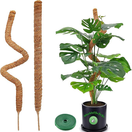 Bendable Moss Pole, 2-Pack 27.5-Inch Coco Coir Moss Poles for Monstera, Pothos, Climbing Plants, Indoor Plant Support, Customizable Shapes Monstera Plant Support