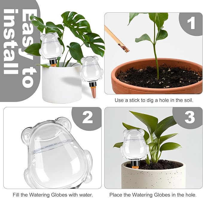 3Pcs Frog Plant Self Watering Globes for Indoor and Outdoor Plastic Water Bulbs Top Fill Plant Watering Globes Slow Release Terracotta Plant Watering Devices System for Plants, Clear