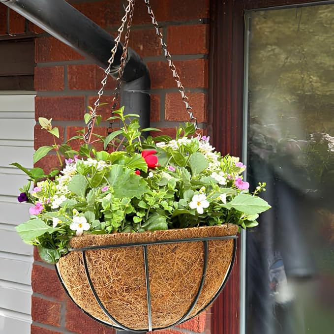 Orgrimmar 2 Pack 12" Metal Hanging Planter Basket with Coco Coir Liner, Small Round Wire Plant Holder with Chain for Hanging Plant and Flower