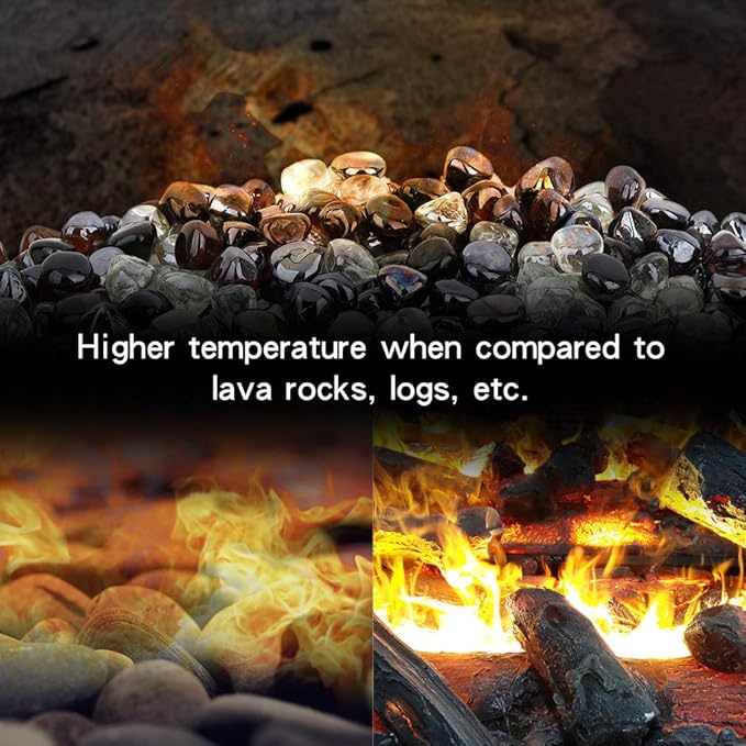 Stanbroil 10-Pound Blended Fire Glass Diamonds - 1/2 inch Fire Glass Blended Onyx Black, Crystal Ice, Amber Luster for Indoor and Outdoor Gas Fire Pits and Fireplaces