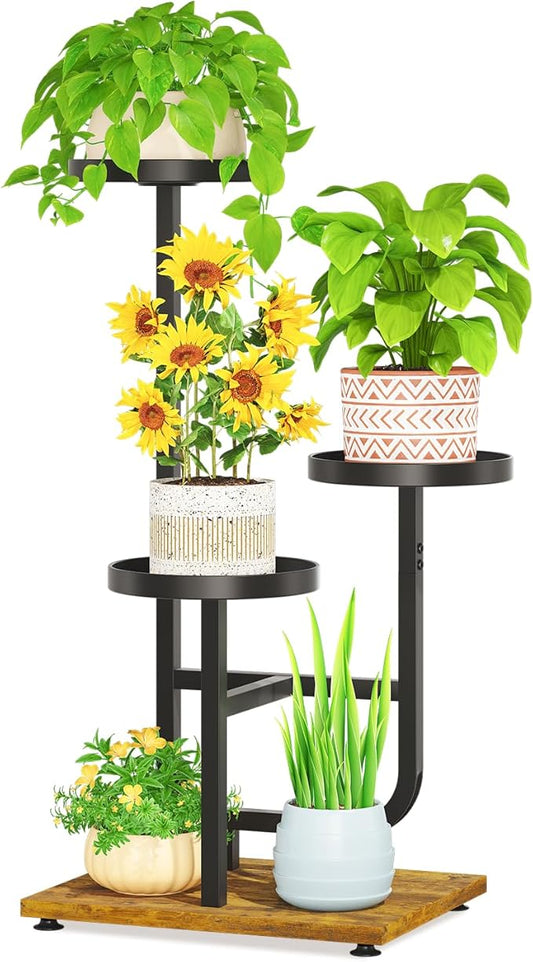 LASZOLA Black 3 Tier Tall Metal Plant Stand Indoor, Large Heavy Duty Planter Holder Rack for Vertical Corner, Sturdy Wrought Iron Spiral Multiple High Flower Organizer for Modern Patio House Bathroom