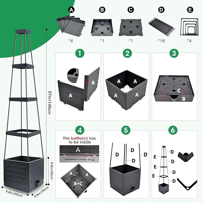 4 Pack Raised Garden Bed Planter Box with Trellis, 57" Self-Watering Tomato Cage Planters for Climbing Plants Vegetable Vine Flowers Outdoor & Indoor (57x9.8x9.8IN)