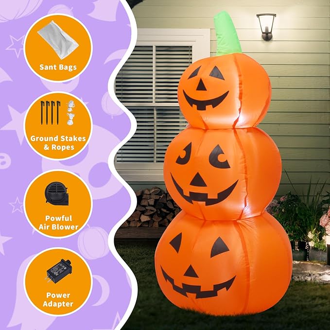 TRMESIA 3.5FT Halloween Inflatables Pumpkin Outdoor Decorations,3 Pumpkins Outside Decoration with Build-in LED Blow Up Inflatables for Halloween Party Yard Lawn Garden Decor
