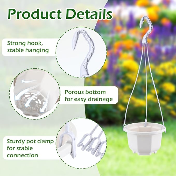 Roshtia 50 Pcs 5.1 inch Plastic Hanging Plant Pots with Hooks Flower Pots Baskets Outdoor Hanging Nursery Planter Holder for Home Garden Balcony Porch(Gray White,5.1 inch)