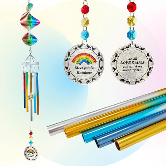 Wind Chimes for Outside,30in Wind Chimes Spinner with Crystal Create a Rainbow Effect,Windchimes Outdoors Garden Decor,Colorful Patio Backyard Porch Ornaments,Crystal Gift for Women Mom Men